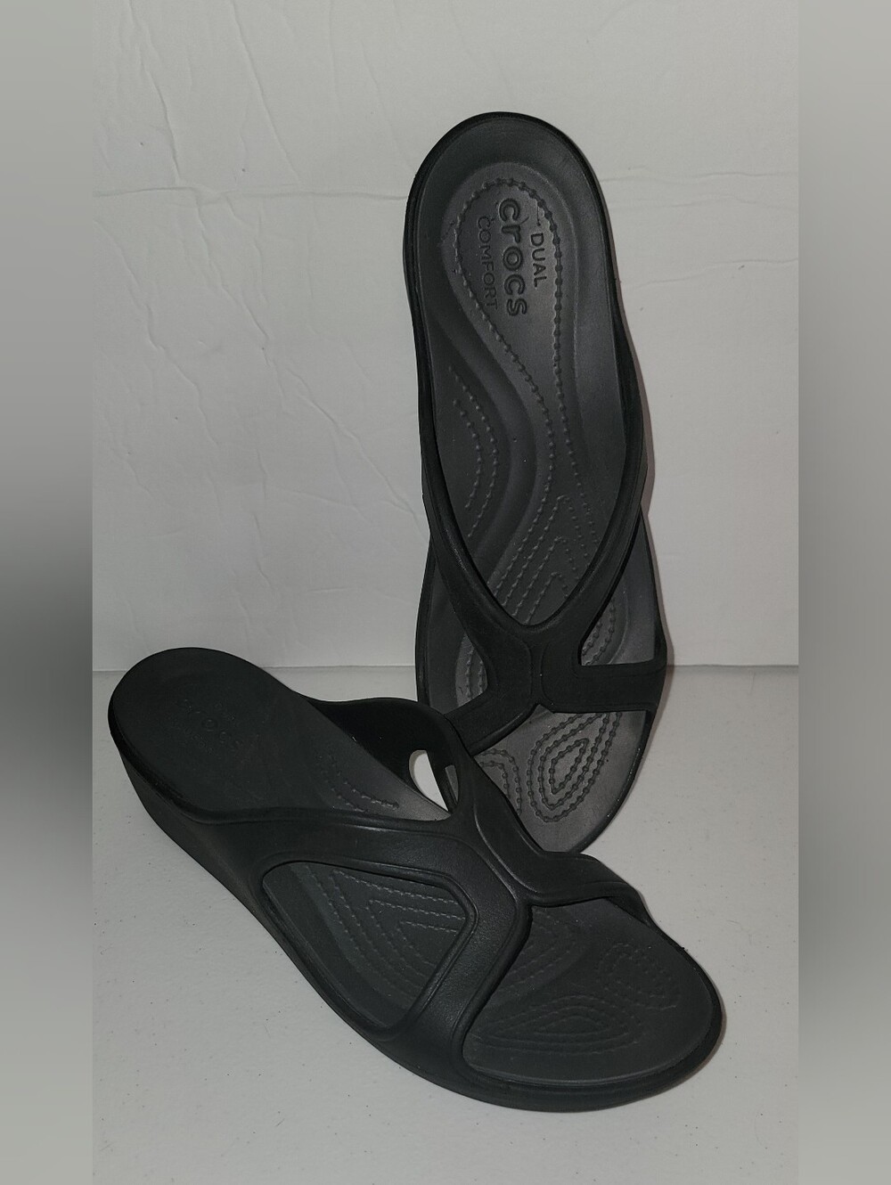CROCS "Meleen" Twist Black Slide Wedge Comfort Sandals Size 8